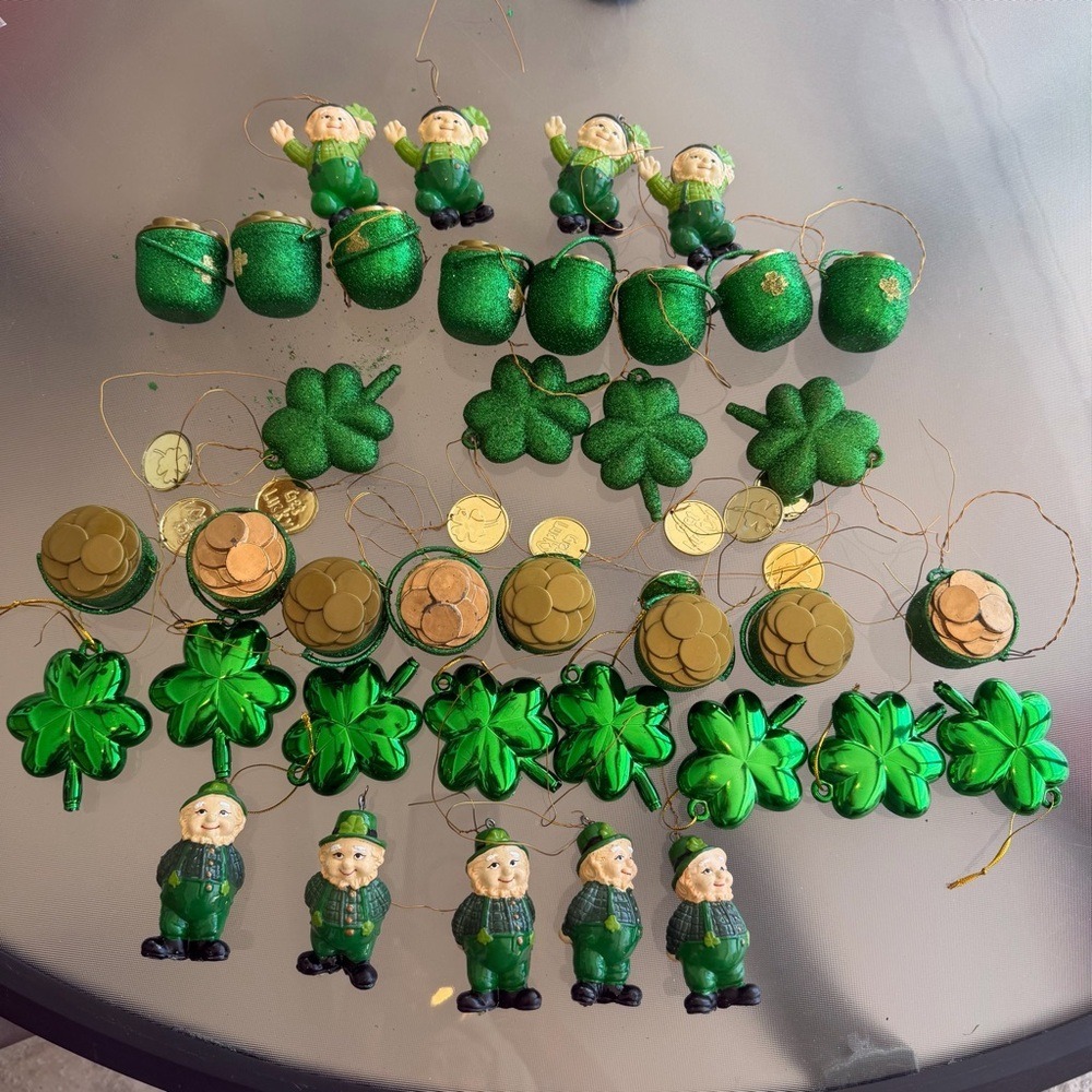Vintage Kurt Adler St. Patrick's Day Green Gold Ornaments 45 Piece LOT Bundle